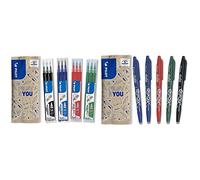 PILOT - Lot de 5 Frixion Ball - Stylos effaçables rechargeables - 2 Bleus, 1 Noir, 1 Rouge, 1 Vert + Lot de 4 sets Recharges FriXion Ball - 3 Noires, 3 Bleues, 3 Rouges et 3 Vertes - Pointe Moyenne