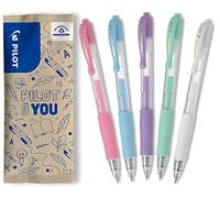 Pilot - Lot de 5 G2 Stylos Roller Encre Gel Rétractables et Rechargeables - Effet Pastel Rose, Bleu, Violet, Vert, Blanc - Pointe Moyenne