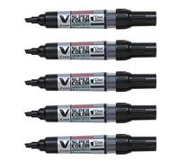 PILOT Lot de 5 Marqueurs Permanent Rechargeable V SUPER COLOR Begreen Pointe Biseautée Moyenne Noir