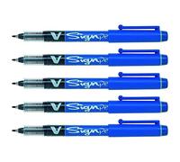 PILOT Lot de 5 Stylos feutre V Sign Pen Pointe moyenne 0,6 mm Bleu