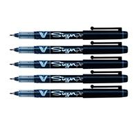 PILOT Lot de 5 Stylos feutre V Sign Pen Pointe moyenne 0,6 mm Noir