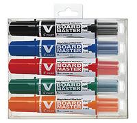 PILOT - Lot de 5 V-Board Master - Marqueurs Tableau Blanc Effaçable à sec - Marqueur Rechargeable à Encre Liquide Couleurs Intenses - Begreen - Noir, bleu, rouge, vert, orange - Pointe Fine