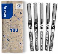 PILOT - Lot de 5 V5 - Stylos Roller à Encre Liquide à Pointe Fine pour une Écriture Fluide et Précise - Séchage rapide, ne fuit pas - Noir - Pointe Fine (0,5mm)