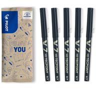 PILOT - Lot de 5 V7 - Stylos Roller à Encre Liquide à Pointe Fine pour une Écriture Fluide et Précise - Séchage rapide, ne fuit pas - Noir - Pointe Moyenne (0,7mm)