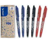 PILOT - Lot de 6 Frixion Ball - Stylo effaçable à encre thermosensible - Stylo roller rechargeable fabriqué à partir de plastique recyclé - 2 Bleus, 2 Noirs, 2 Rouges - Pointe moyenne