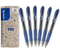 PILOT - Lot de 6 G2 - Stylos Roller à Encre Gel Rétractables et Rechargeables - Excellent Confort d'Écriture - Bleu - Pointe Moyenne