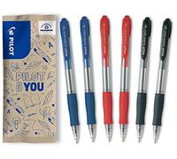PILOT - Lot de 6 Stylo-bille Super Grip - Stylo Rechargeable et Rétractable bille - 2 Bleus, 2 Rouges, 2 Noirs - Pointe Moyenne