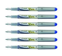 PILOT Lot de 6 Stylos plume Jetable V-Pen SILVER Pointe Moyenne Bleu