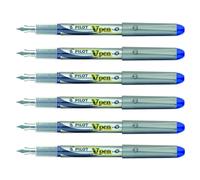 Pilot Lot De 6 Stylos Plume Jetable V-Pen Silver Pte Moyenne Bleu