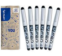 PILOT - V-Pen Effaçable - Lot de 6 stylos plume - Plume Moyenne - Noir Noir G