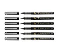 PILOT Lot de 6 Stylos roller Hi-Tecpoint V7 Encre liquide Pte moyenne Noir