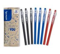 PILOT Lot de 8 stylos roller FriXion Ball Stick encre gel effaçable pointe moyenne 0,7 mm 3 noirs 3 bleus 2 rouges Noir, Bleu, Rouge G