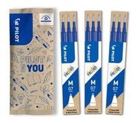 PILOT - Lot de 9 recharges FriXion - Roller encre gel effaçable - Pointe moyenne - Bleu Bleu G