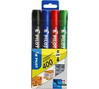 Pilot Marqueurs permanents 400 – set de 4, pointe biseautée large Noir/Bleu/Rouge/Vert