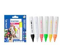 PILOT Marqueurs Pintor lot de 6 couleurs néon pointe moyenne encre pigmentée à base d’eau pour toutes surfaces Couleurs Néon G
