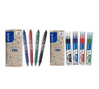 PILOT - Pack FriXion Ball Clicker - 4 Stylos Roller Effaçables Rechargeables + 12 Recharges - Écriture Nette et Fluide - Noir, Bleu, Rouge & Vert - Pointe Moyenne