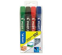 Pilot - Permanent Marker 100 - Marqueur - Set de 4 - Noir, Bleu, Rouge, Vert - Pointe conique fine