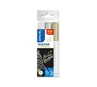 PILOT Pochette 3 Marqueurs Pintor – multi-supports, pointe extra-fine – Or/Argent/Blanc