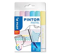 PILOT - Pochette de 6 Pintor - Marqueurs Peinture Multi-Supports à Base d’Eau, Séchage Rapide - Textile, Verre, Bois, Pierre, DIY - Couleurs Assorties Pastel - Pointe Extra Fine
