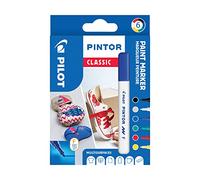 PILOT - Pochette de 6 Pintor - Marqueurs Peinture Multi-Supports à Base d’Eau, Séchage Rapide - Textile, Verre, Bois, Pierre, DIY - Couleurs Assorties Classiques - Pointe Fine