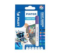 PILOT - Pochette de 6 Pintor - Marqueurs Peinture Multi-Supports à Base d’Eau, Séchage Rapide - Textile, Verre, Bois, Pierre, DIY - Couleurs Assorties Créatives - Pointe Extra Fine