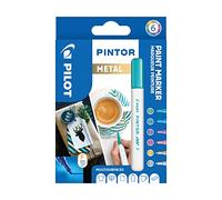PILOT - Pochette de 6 Pintor - Marqueurs Peinture Multi-Supports à Base d’Eau, Séchage Rapide - Textile, Verre, Bois, Pierre, DIY - Couleurs Assorties Métal - Pointe Fine