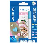 PILOT - Pochette de 6 Pintor - Marqueurs Peinture Multi-Surfaces à Base d’Eau, Séchage Rapide - Textile, Verre, Bois, Pierre, DIY - Couleurs Assorties Pastel - Pointe Fine