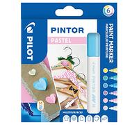 PILOT - Pochette de 6 Pintor - Marqueurs Peinture Multi-Surfaces à Base d’Eau, Séchage Rapide - Textile, Verre, Bois, Pierre, DIY - Couleurs Assorties Pastel - Pointe Moyenne