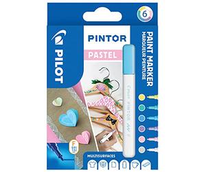 PILOT - Pochette de 6 Pintor - Marqueurs Peinture Multi-Surfaces à Base d’Eau, Séchage Rapide - Textile, Verre, Bois, Pierre, DIY - Couleurs Assorties Pastel - Pointe Fine