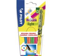 PILOT Pochette de 6 suligneurs effaçables FRIXION LIGHT. Pointe biseautée et gomme integrée. Assortis