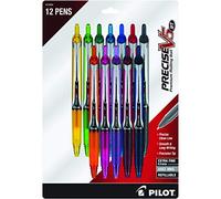 Pilot Precise V5 RT Lot de 12 stylos à bille à encre liquide rechargeable et rétractable, pointe extra fine (0,5 mm), encres de couleurs assorties (10364)