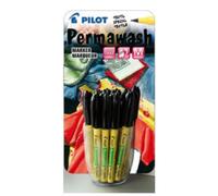 PILOT présentoir de 24 Marqueurs textile Permawash Noir