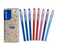 PILOT Roller effaçable FriXion Ball Stick encre gel pointe moyenne 0,7 mm lot de 8 couleurs variées bleu rouge rose violet turquoise Bleu, Rouge, Rose, Violet, Turquoise G