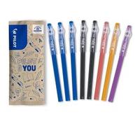 PILOT Roller encre gel effaçable FriXion Ball Stick lot de 8 pointe moyenne 0,7 mm couleurs variées Bleu Noir Corail Orange Mauve Bleu, Noir, Corail, Orange, Mauve G