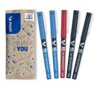 PILOT Roller encre liquide Hi-Tecpoint V5 lot de 5 couleurs assorties 0,5 mm pointe fine 2 noirs, 2 bleus, 1 rouge Noir, Bleu, Rouge G