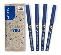 PILOT roller encre liquide Hi-Tecpoint V7 lot de 4 bleu pointe moyenne 0,7 mm bille carbure tungstène régulateur d’encre Bleu G