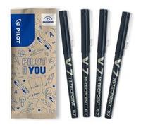 PILOT Roller encre liquide V7 lot de 4 noir pointe moyenne 0,7 mm bille carbure tungstène fluide et précis Noir G