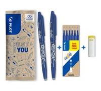 PILOT roller FriXion Ball 0,7 mm encre gel effaçable bleu lot 2 stylos + 6 recharges + gomme blanche pointe moyenne Bleu G