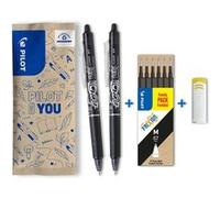 PILOT Roller FriXion Ball Clicker 0,7 mm encre gel thermosensible noir lot de 2 + 6 recharges + gomme design tattoo Noir G