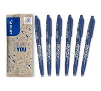 PILOT Roller FriXion Ball encre gel effaçable pointe moyenne 0,7 mm lot de 6 bleu rechargeable plastique recyclé Bleu G