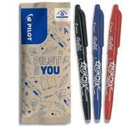 Pilot Stylo FriXion Ball 0,7 mm, pointe moyenne, encre gel effaçable, lot de 3 Noir Bleu Rouge