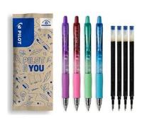 PILOT - Lot de 4 G2 Bubble + 4 Recharges - Stylos Roller à Encre gel Rétractables et Rechargeables - Confort d'Écriture - Corps Violet, Vert, Turqoise, Bordeaux - Encre bleue - Pointe Moyenne