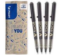 PILOT - V-Ball 07 - Lot de 4 rollers encre liquide - Pointe moyenne - Noir Noir G