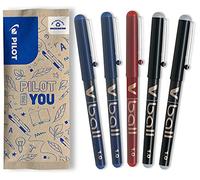 PILOT V-Ball 1.0 Lot de 5 stylos roller à encre liquide à pointe large - Séchage rapide, anti-fuite, couleur vive, 2 Bleu, 1 Rouge, 2 Noir, 5 Unité (Lot de 1)