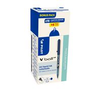 Pilot V Ball Stylo roller encre liquide à capuchon pointe fine 0,5 mm bleu (Pack Promo 16 + 4 OFFERTS)