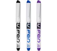Pilot V Pen Disposable Erasable Fountain Pen 0.6mm Nib Medium Line Black Blue Purple Ink Pack Of 3