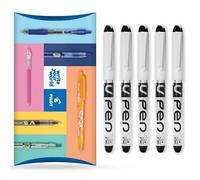 PILOT V Pen Lot de 5 stylos plume jetables effaçables Pointe 0,6 mm Pointe moyenne Encre noire
