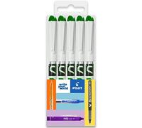 Pilot V PEN - Lot de 5 stylos plume jetables effaçables - Pointe de 0,6 mm - Ligne moyenne - Oreiller - Encre verte