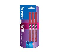 Pilot V5 Blister de 3 Stylos à bille roulante à encre liquide Pointe Fine Rouge