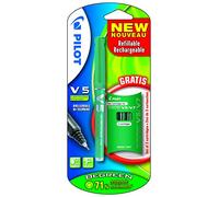 Pilot V5 Cartridge System Stylo roller à encre liquide Pointe 0,5 mm avec 3 recharges gratuites Vert